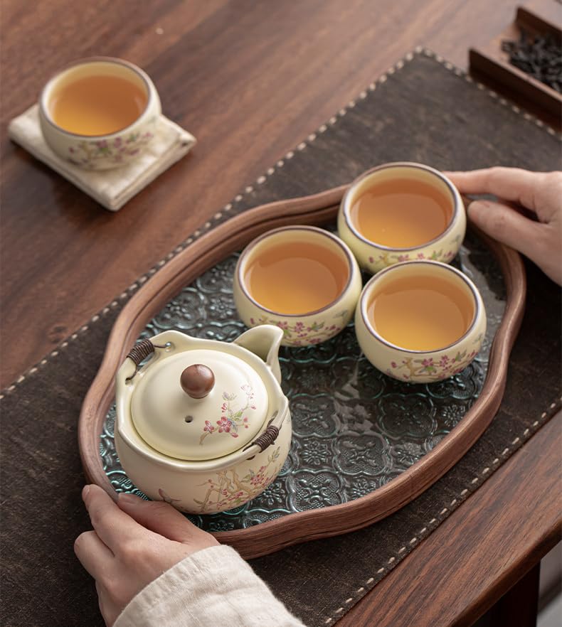Japanese Porcelain Tea Set, Beige Kungfu Teapot Set With Teapot, Tea  Cups, Tea Tray,1 Tea Caddy, For Adults, Tea Lover/Women/Men/ Office/Home 