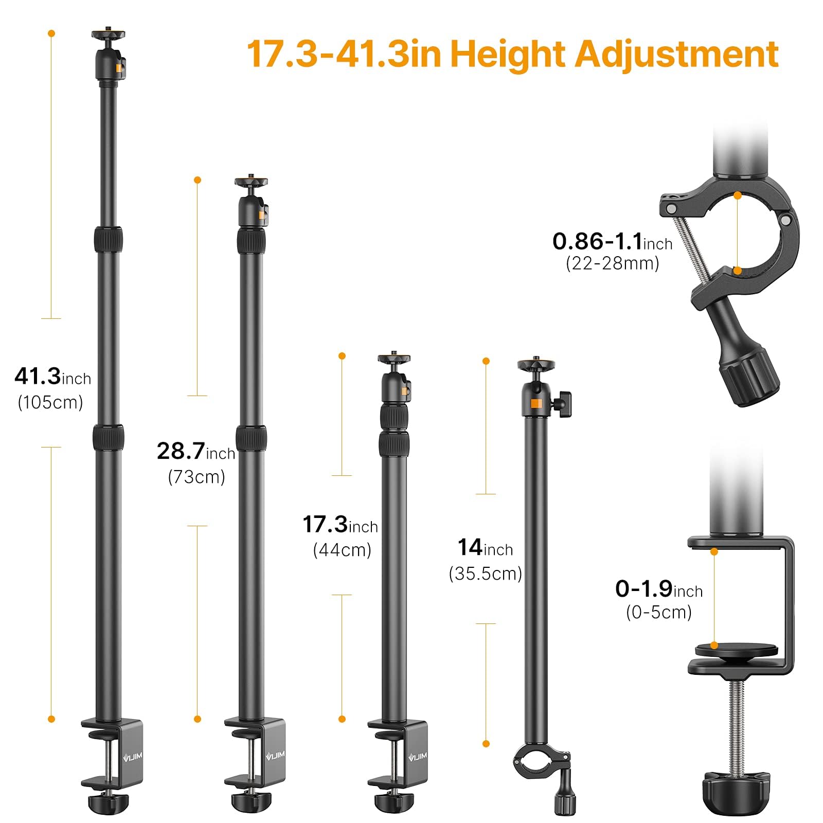 ULANZI LS02 Kamera Tischhalterung, 44cm-105cm Einstellbar, Overhead Stativ für Streaming & Gaming, Lichtstativ mit Boom Arm, Klemmstativ mit 360° Kugelkopf für Kamera/Ringlicht