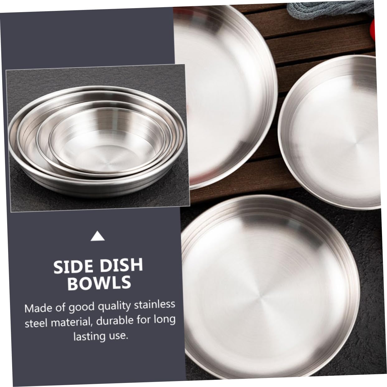 KICHOUSE 1pc Pickle Dish Pickle Snacks Fruit Tray Food Plate Feeding Serving Plate Dipping Sauce Bowls Small Bowls for Dipping Soy Sauce Dipping Bowl Circle Tray 304 Stainless Steel Silver