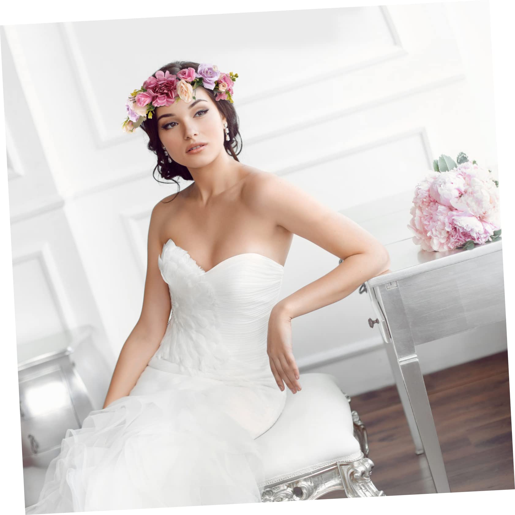 Beavorty 5stücke Brautblumenkranz Haarschmuck Mit Großen Rosen Verstellbares Stirnband Für Hochzeiten Themenpartys Und Fotografie Elegant Und Für Damen