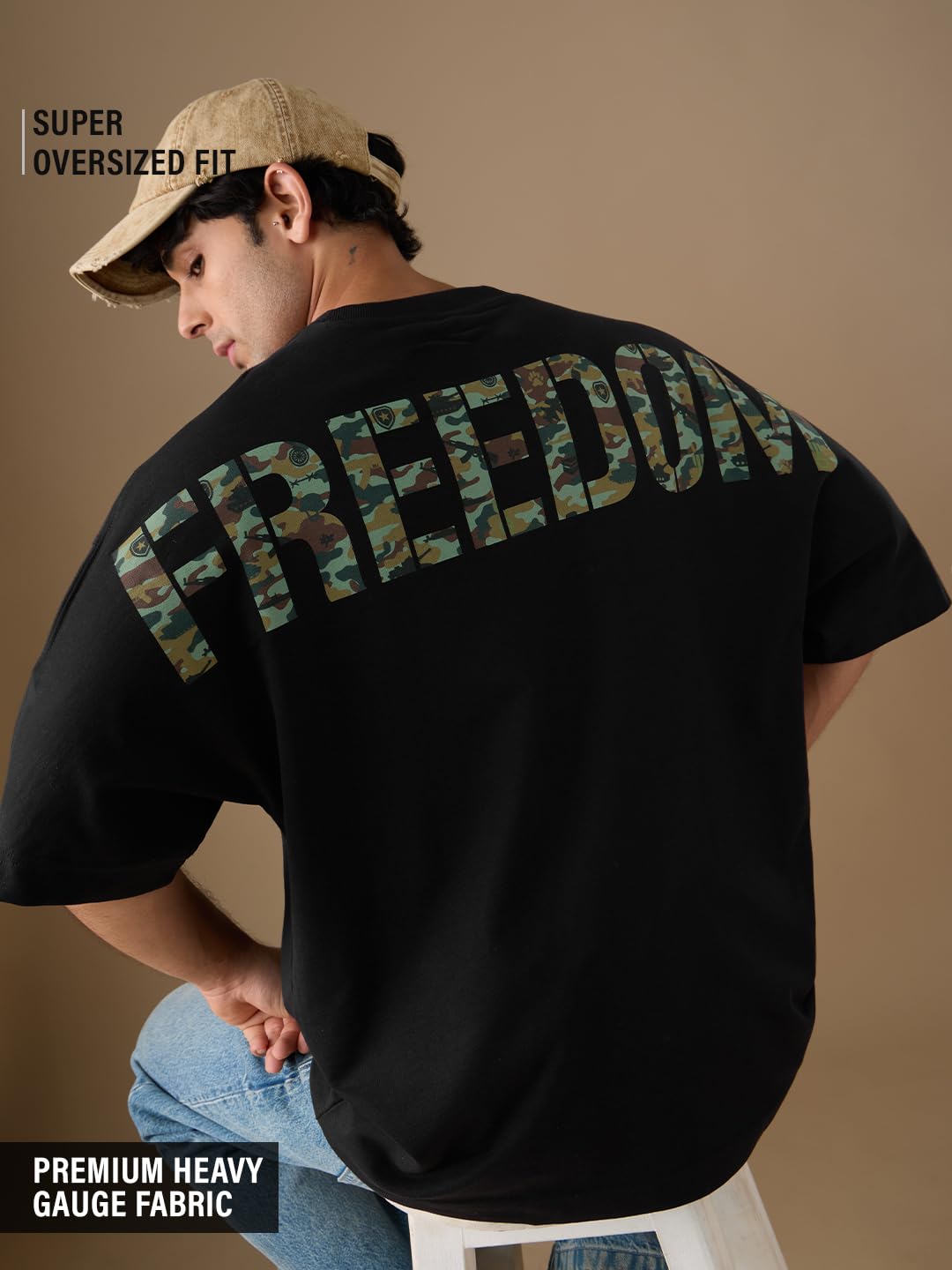 The Souled Store Freedom: Legacy Uomo e Ragazzo Manica Corta Girocollo Grafica Stampato Heavy Gauge Tessuto Cotone Streetwear Cotone Oversize T-Shirt