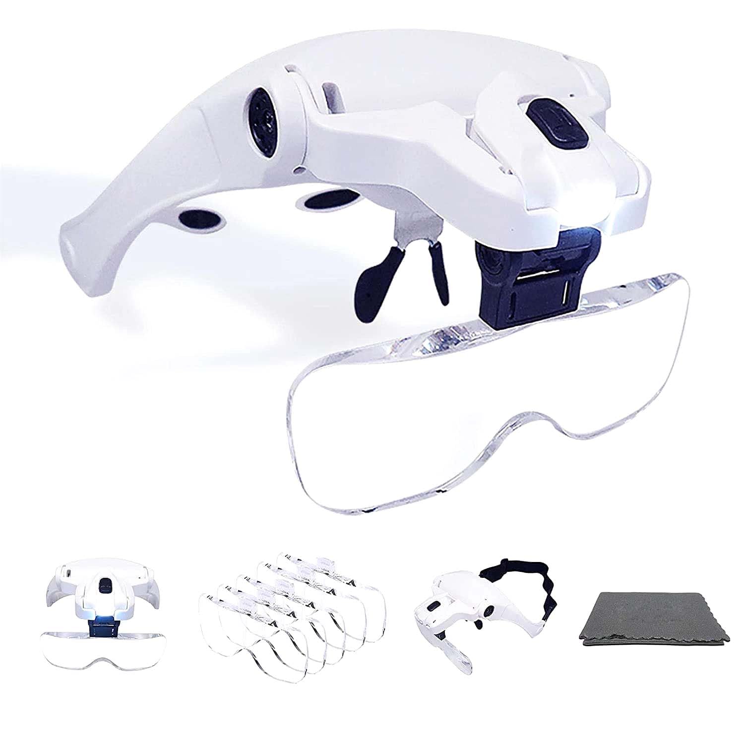 LED Illuminated Headband Magnifier Visor with Cleaning Cloth- 1X to 3.5X Zoom with 5 Detachable Lenses - Hands Free Head Worn Lighted for Inspecting & Electronic Repair-image-34