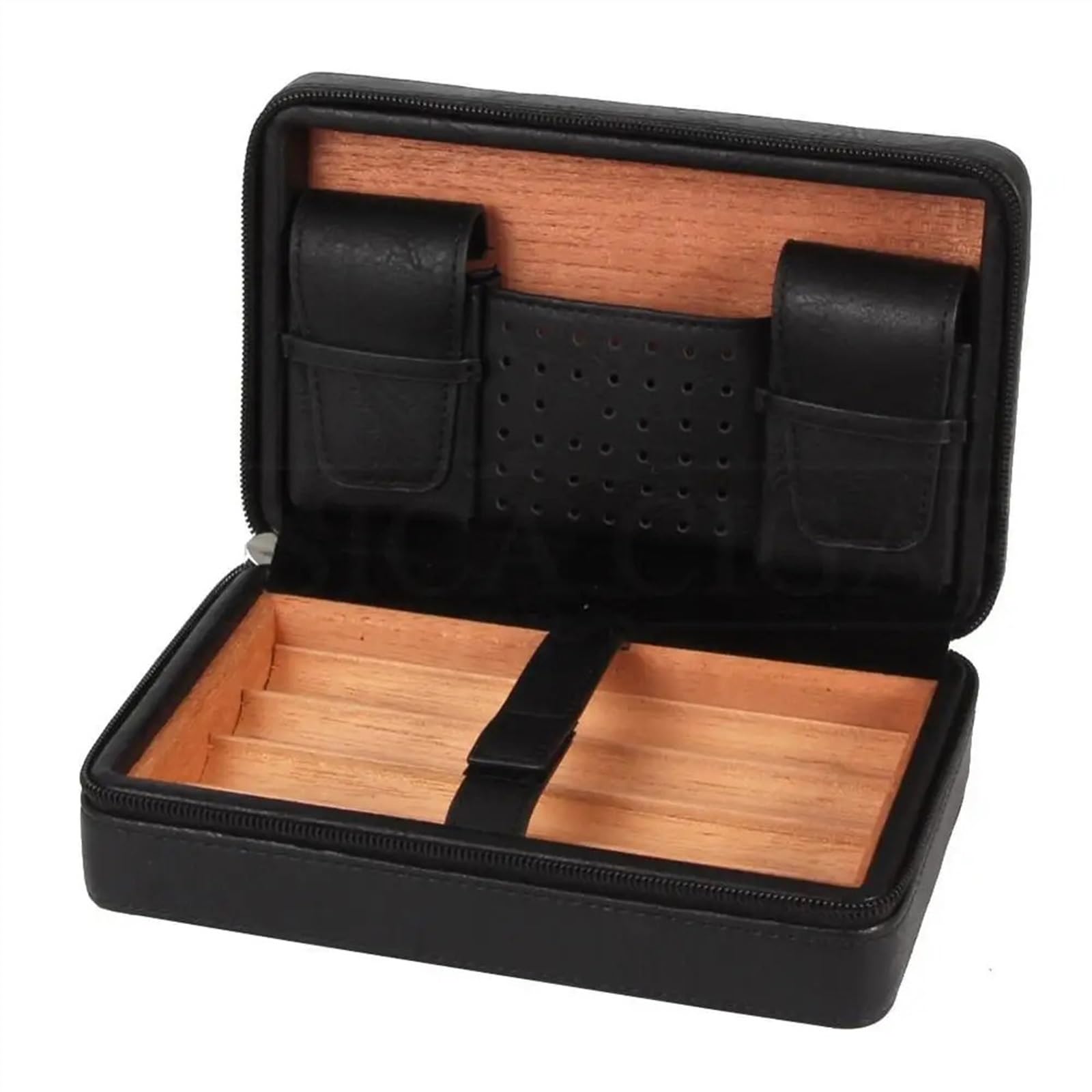 Humidor Portatile for sigari, Custodia da Viaggio for sigari, in Pelle, Legno di Cedro, con 4 Porta-Tubi, Scatola for umidificatore for sigari, Accessori for sigari, Scatola for sigari(Svart)