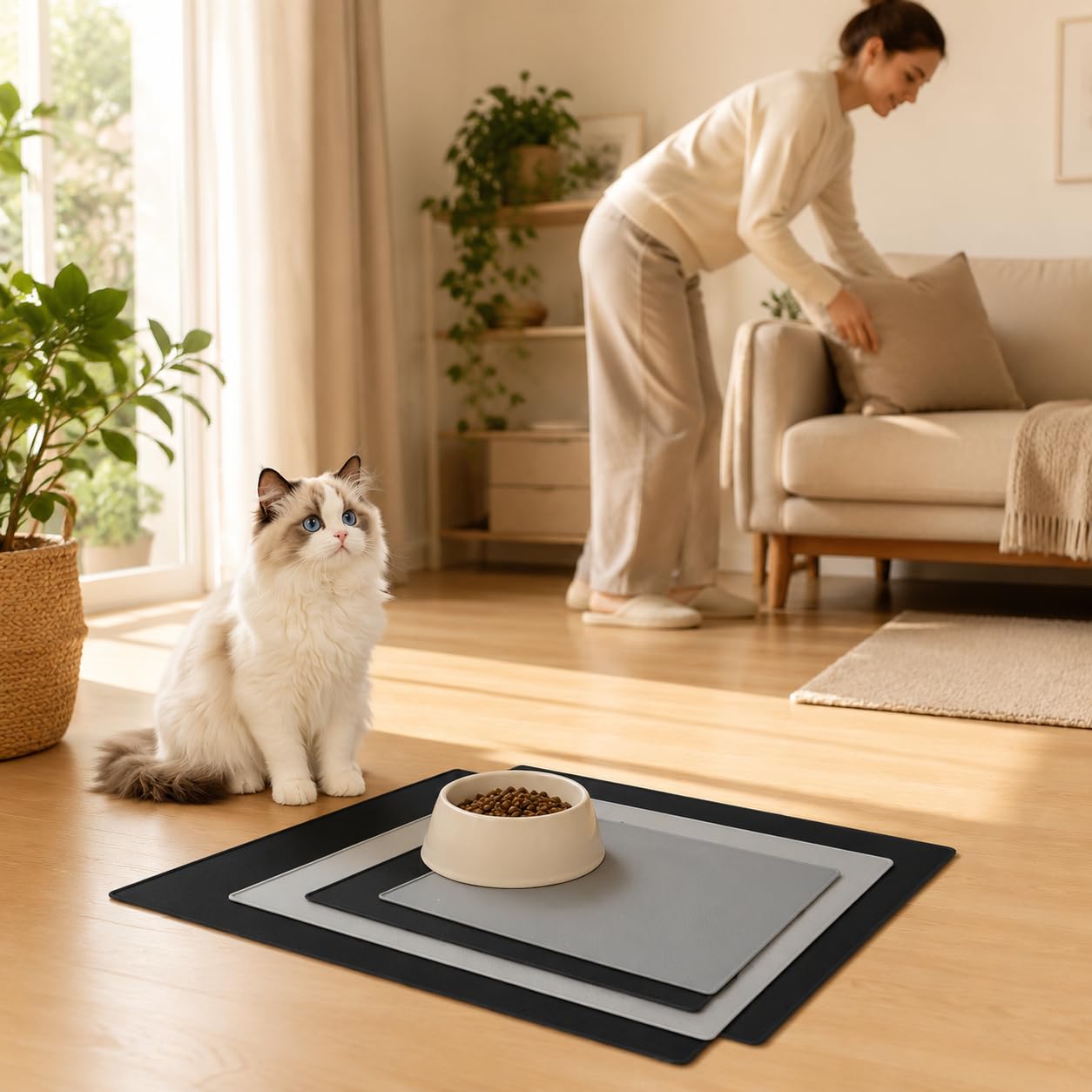 MagiDeal Tapis en Silicone Antidérapant Gamelle Animal Tapis de Nourriture Nappe Étanche Protection Contre Taches Éclaboussures Chaleur Lavable Réutilisable, Blanc cassé, 80 * 60