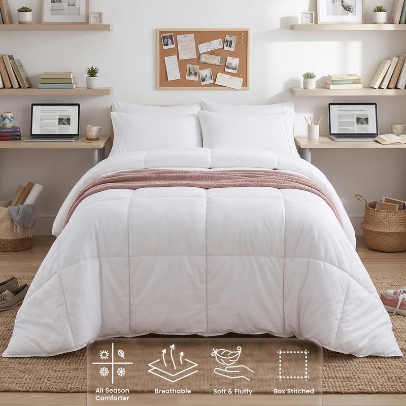 Image of Utopia Bedding Down Alternative Comforter (Twin XL, White) - All Season Comforter - Plush Siliconized Fiberfill Duvet Insert - Box Stitched | Cozy All Season Comforter, Down Alternative Fill, Soft Microfiber Shell, Corner Tabs, Box Stitched, Machine Washable