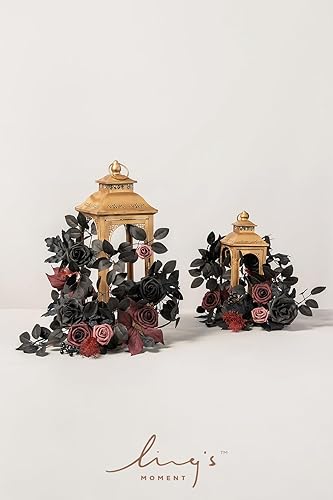 Miniatura 2 de Ling's moment Paquete de 6 guirnaldas de flores artificiales de 2 pies, farol negro y burdeos, centros de mesa de flores, decoración de pasillo de