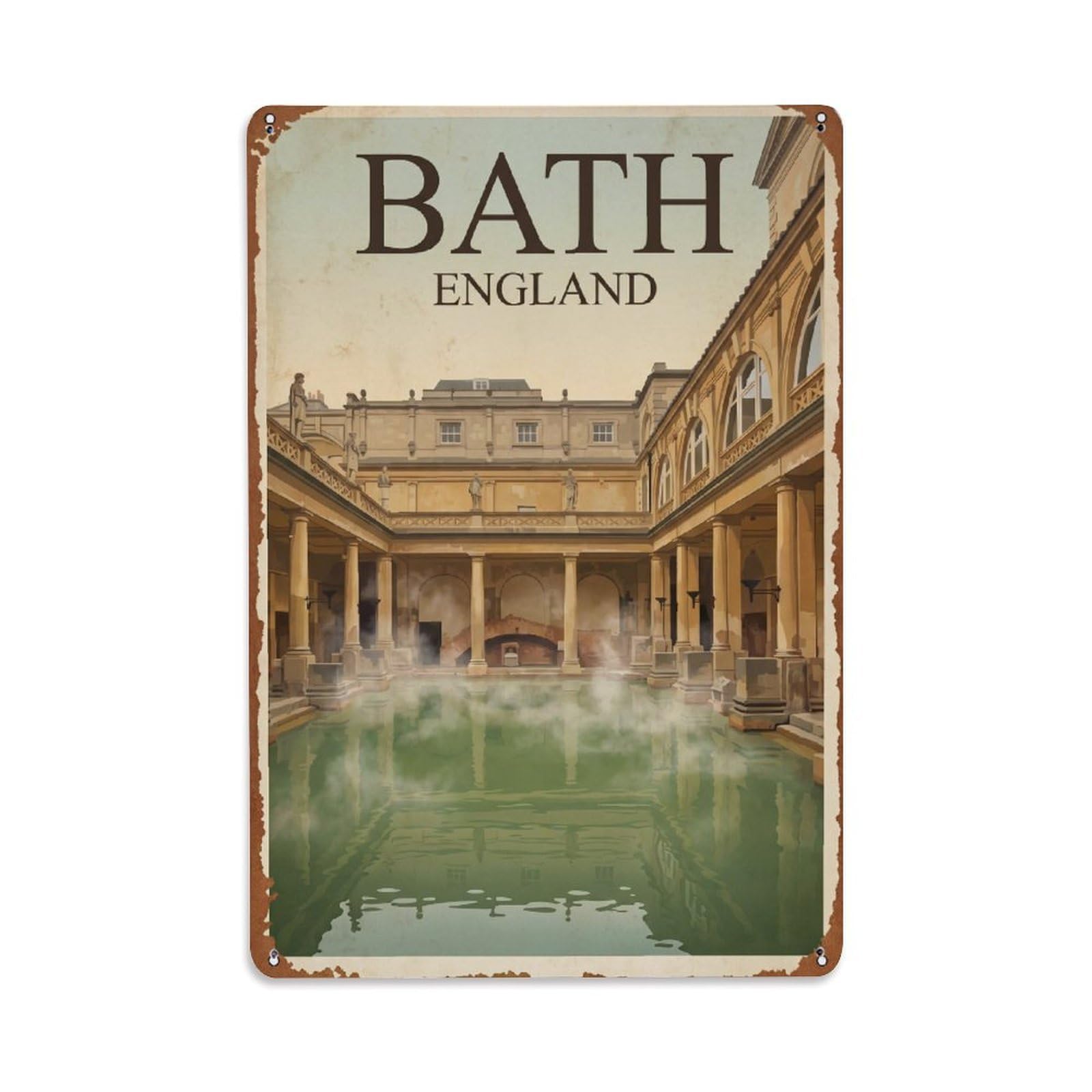England Bath Vintage Travel Metal Tin Sign