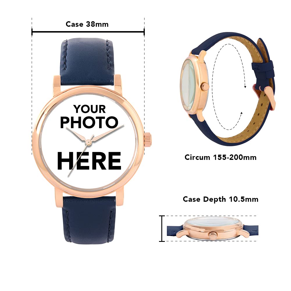 Regalos fotográficos Personalizados para Mujer, Pantalla analógica, Reloj con Movimiento de Cuarzo japonés con Caja de Oro Rosa, Reloj Grabado a Medida