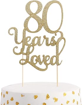 80th Birthday Glitter Cake Topper - 80th Anniversary Decoration Props, Party Favors