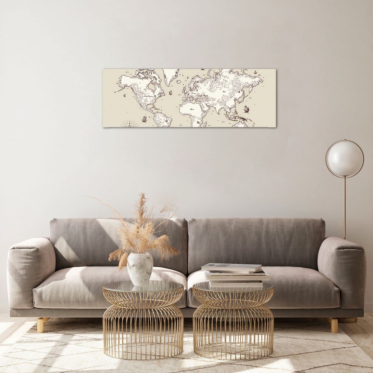 ARTTOR Panorama Obraz na szkle Mapa Świat klasyka kontynenty Nowoczesny 90x30cm Dekoracja ścienna Salon Sypialnia Kuchnia Mały Obrazy Art Foto Obraz szklany Wall Decor Glass GAB90x30-2910
