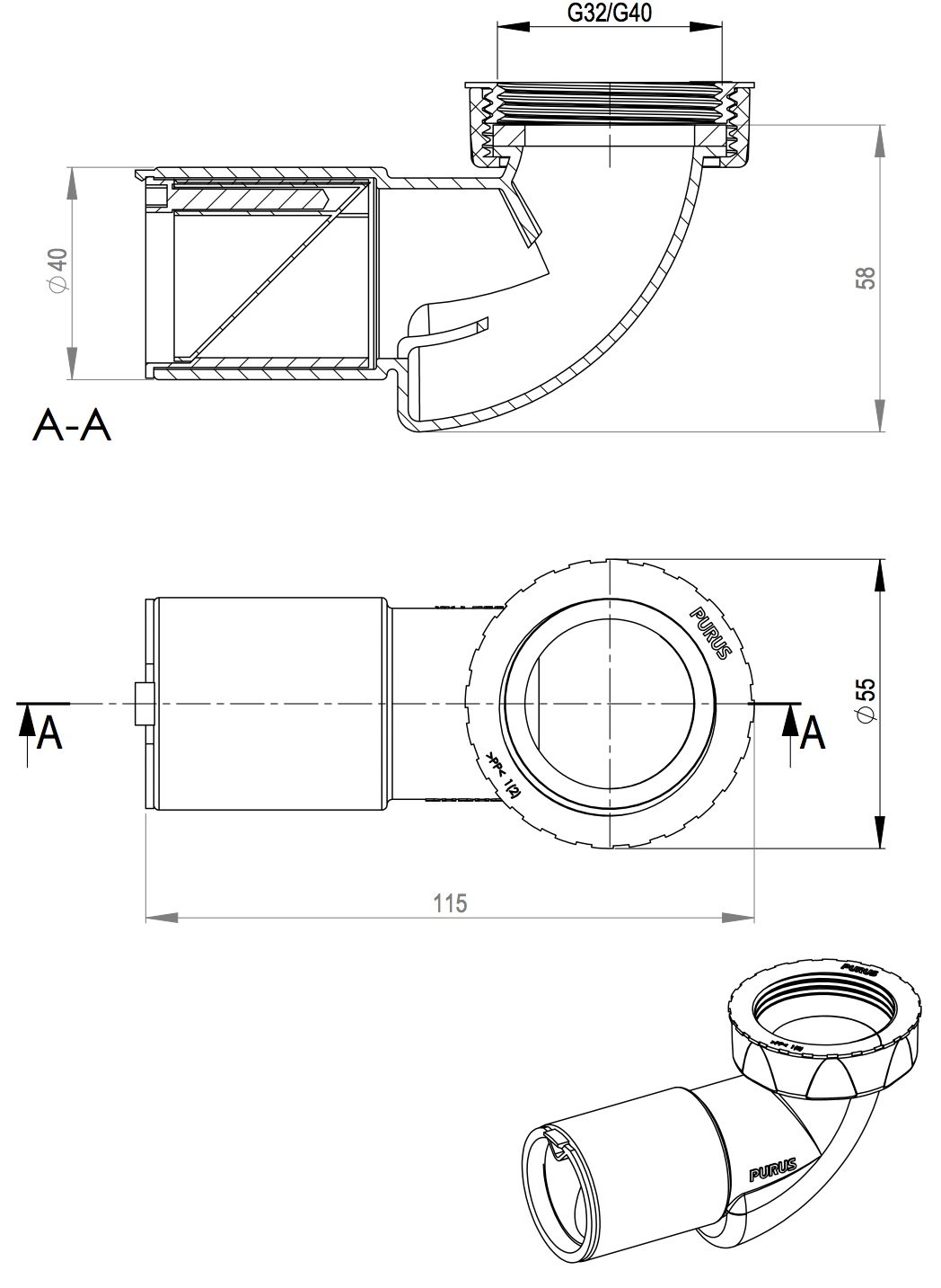 Set sifone salvaspazio con tubo flessibile di scarico.