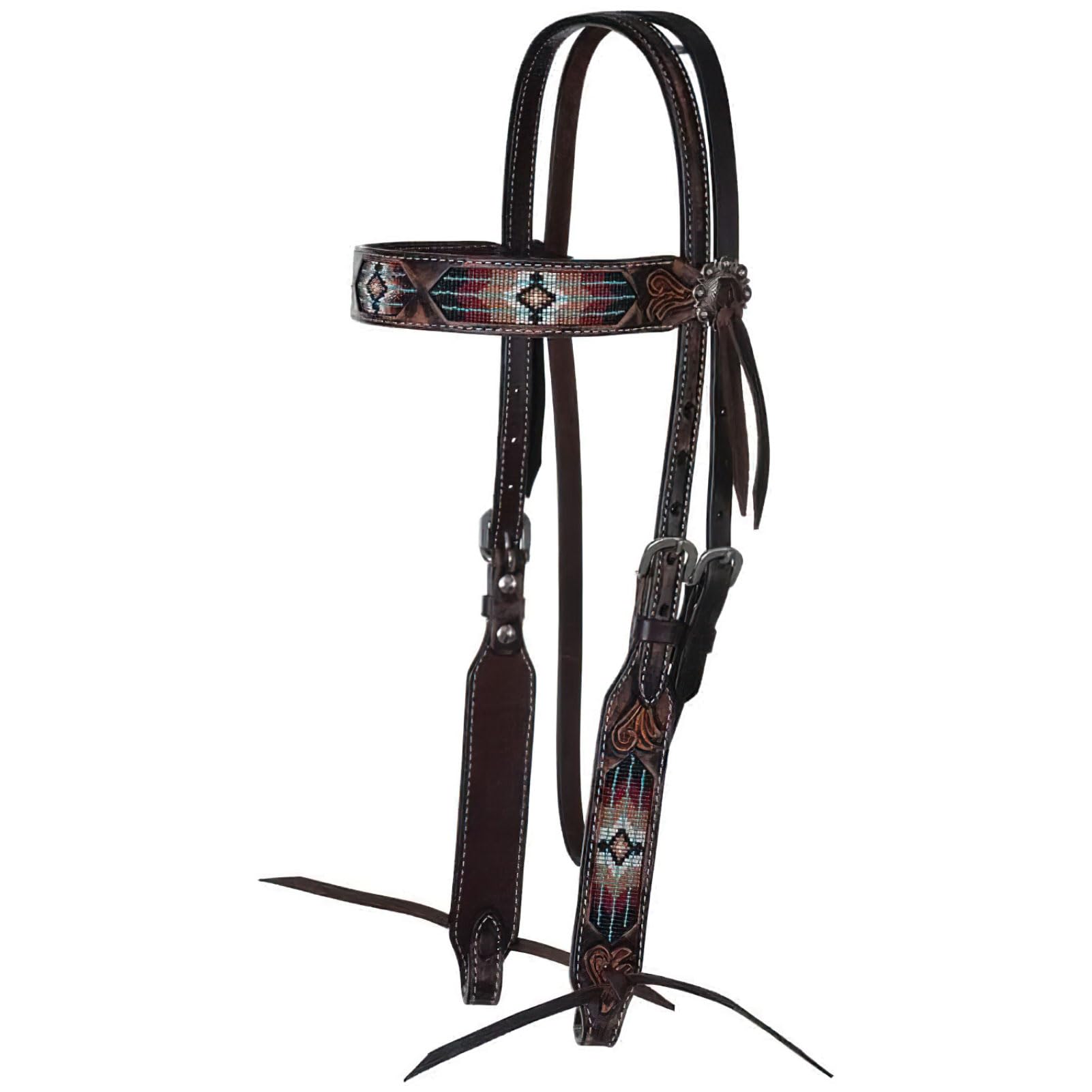 Collier De Poitrine Western Circle Y – Cuir Huilé Et Argent Allemand – Occasion
