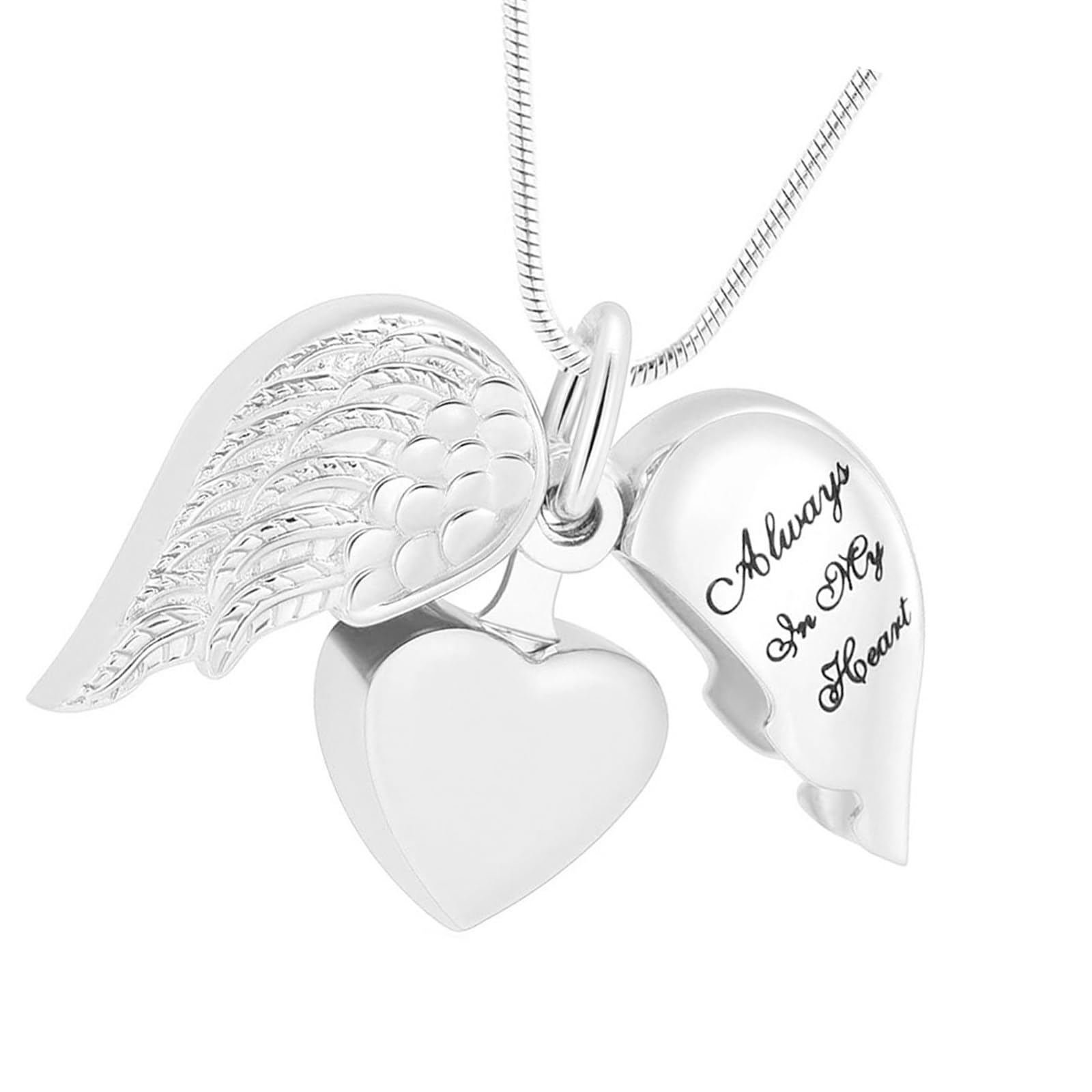 JSGHGDF Love Pet Ashes Necklace Heart Wing Cremation Jewelry Keepsakes with Secure Compartment Heart Wing Pet Urn Necklace