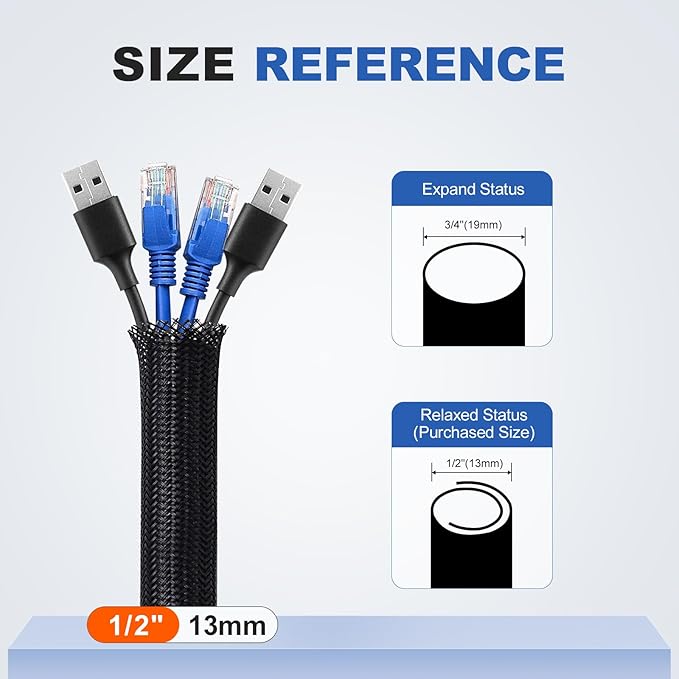 Cable organizador de poliéster negro de 1/2 pulg x 8 pies miniatura 2