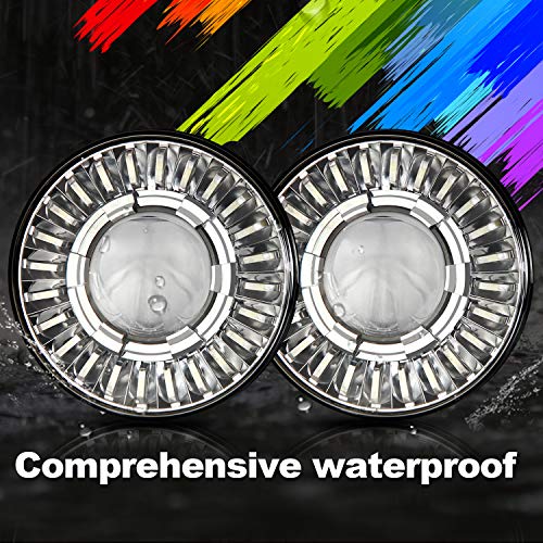 Sunpie 7 Inch Rgbw Halo Led Chrome Projector Headlight Ip67 Waterproof App/Remote Control 20 Color Changing Modes, Music Mode Voice Mode Compatible With 07-18 Jk/Jku, 97-06 Tj Lj,76-86 Cj #TOP5