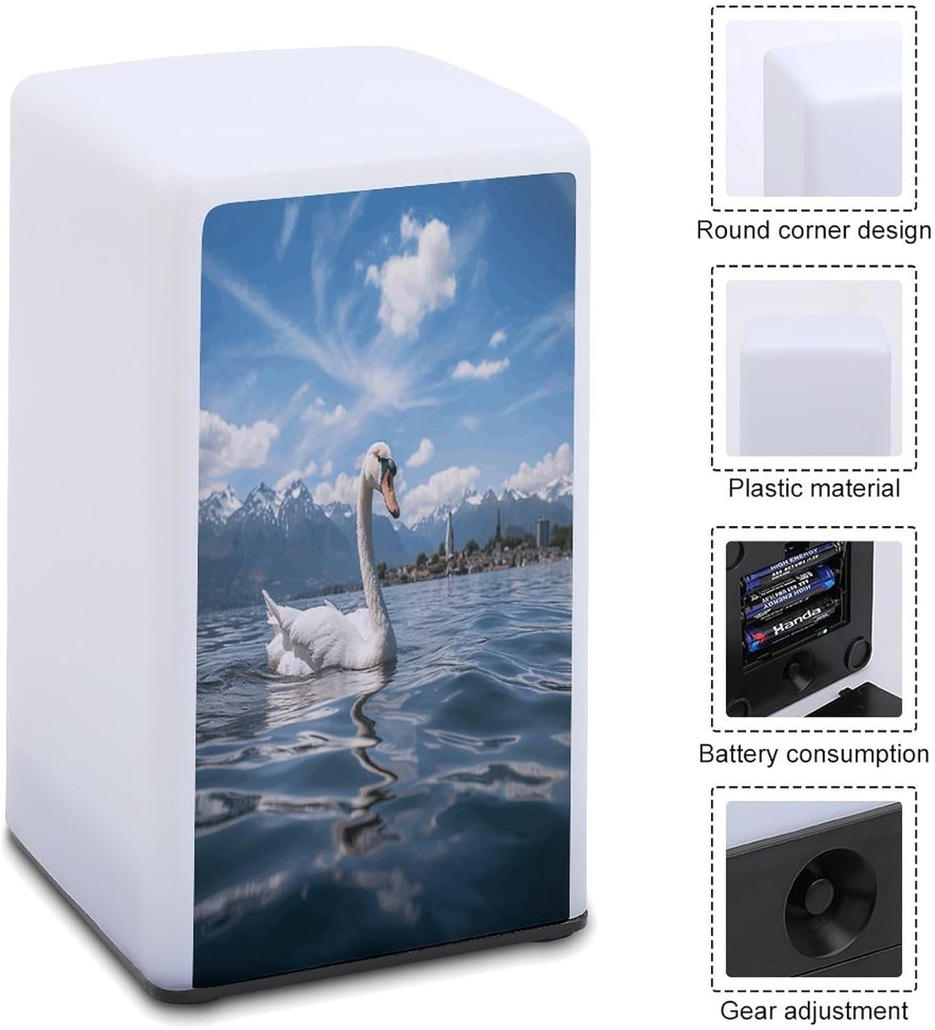 Cordless Night Light Battery Powered Dimmable Lamp for Reading Swan in The Lake Small Desk Lamp for Bedroom Living Room Office