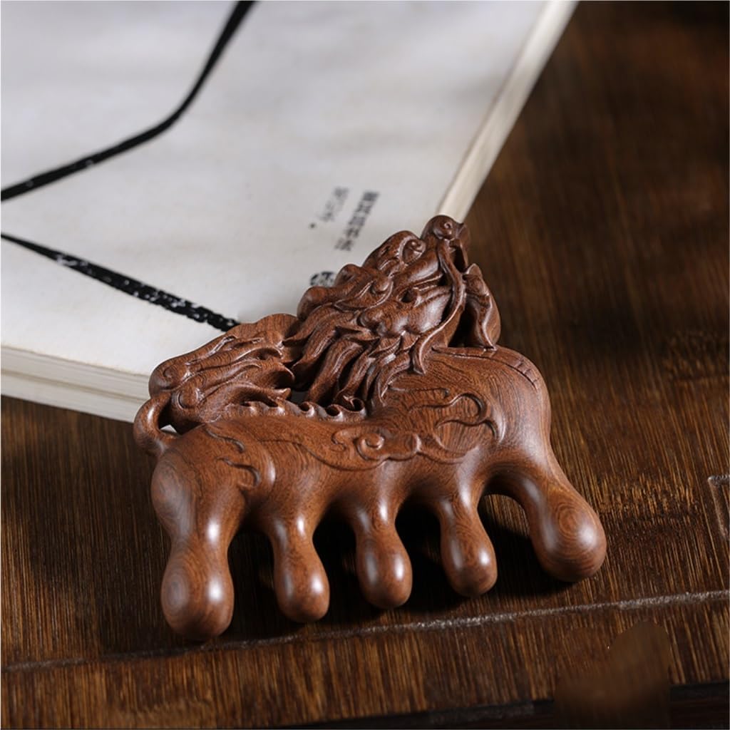 Peruka Grzebień Kirin Carved Wide-tooth Comb Five-tooth Meridian Comb Wooden Massage Comb Chinese Retro Comb Duże grzebienie do włosów