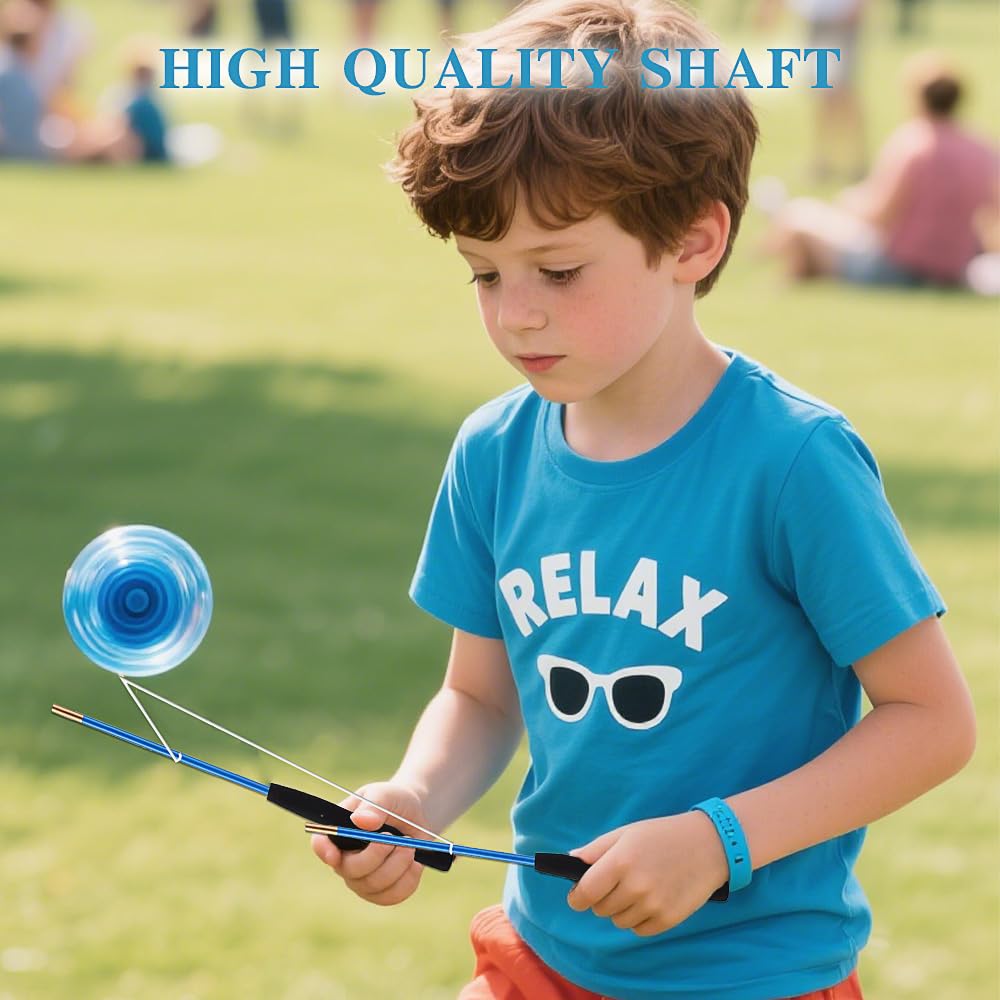 Diabolo Chinois YoYo Set, Diabolo Roulement à Billes, Diabolo avec Roulement à Billes, Diabolo Triple Roulement avec Ficelle, Sac en Filet et 2 Bâtons, Cadeau pour Adultes, Débutants (Bleu)
