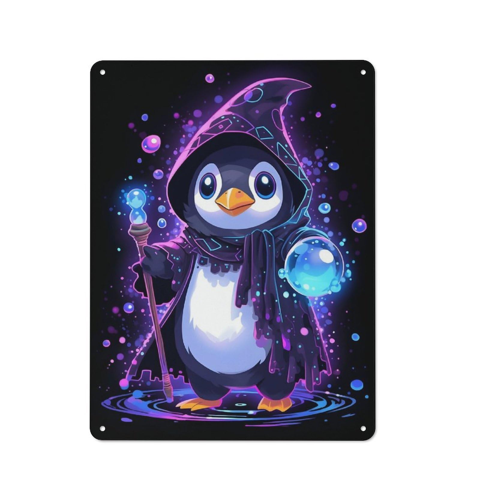 Junmoney Penguin Bubble Wizard Retro Tin Wall Plaque 40X30cm Featuring For Pub Or Café, New-Space Wall Decor For Pub Decor Enthusiasts