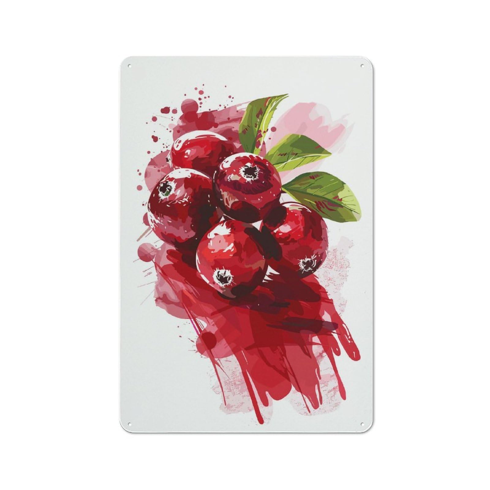 Junmoney Cranberry Watercolor Illustration Tin Wall Plaque 30X20cm With For Guest Room Or Hallway, For Metal Sign Collectors, For Garage And Workshop Walls