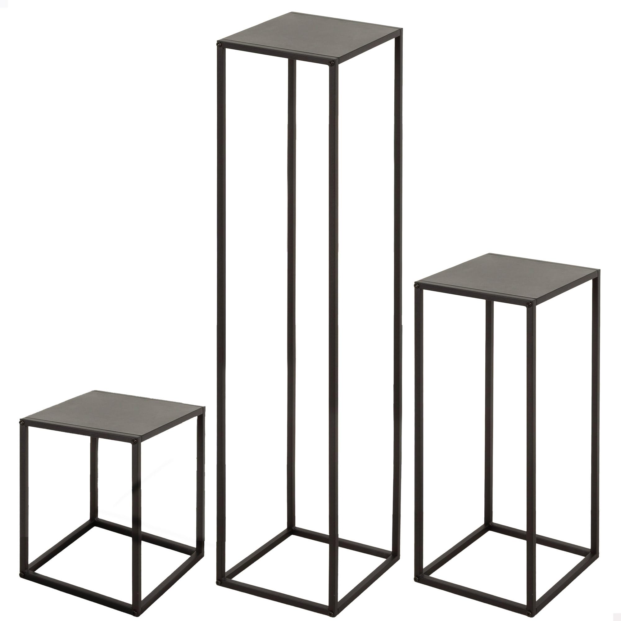 AKTIVE Max Home Set 3 tavolini quadrati 30x30x90 cm, 26x26x60 cm e 22x22x30 cm, peso max. 3 kg, legno grigio, gambe in metallo nero, per soggiorno, camera da letto, ingresso (18516)