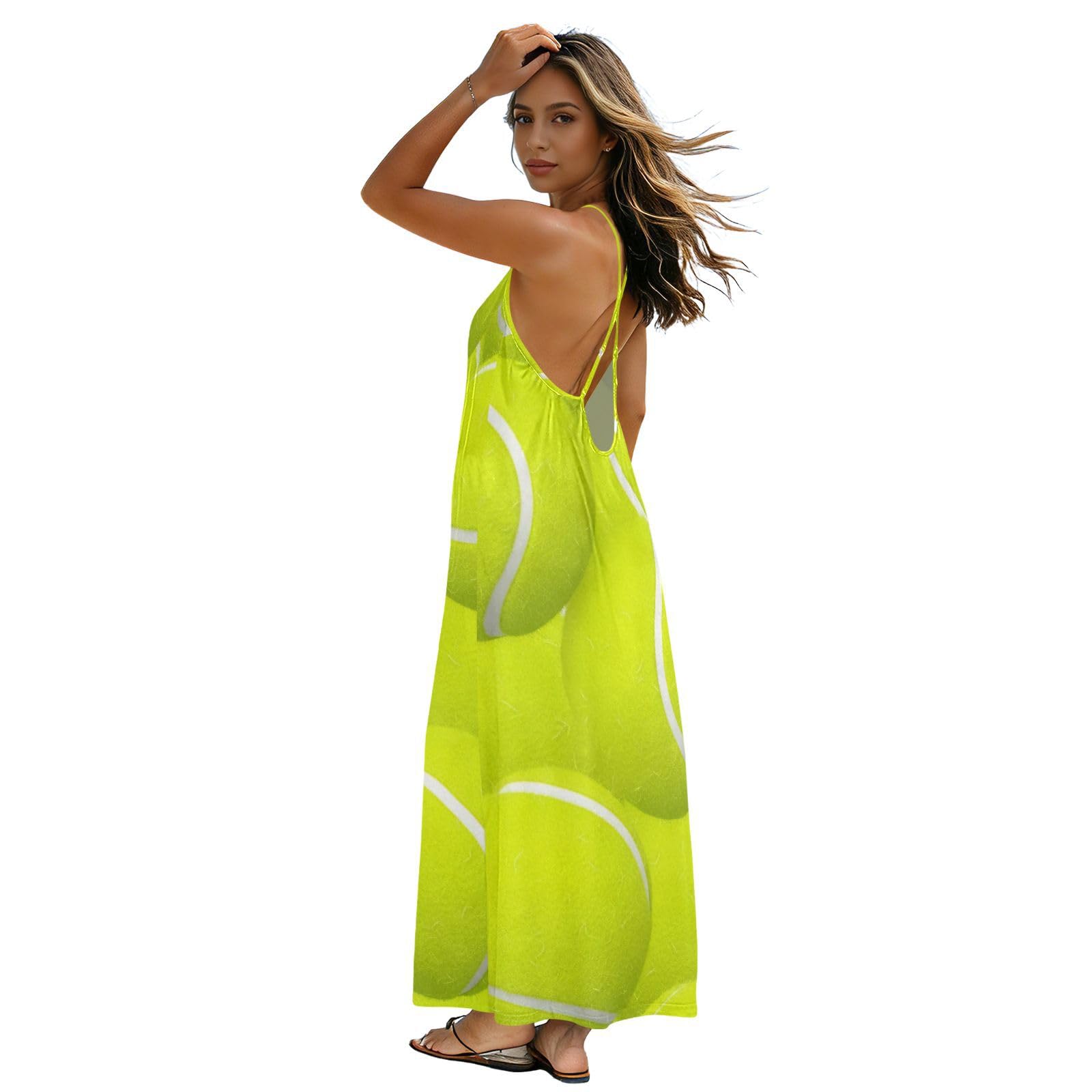 Robe longue dos nu de vacances en coupe fluide d'été verte - 7