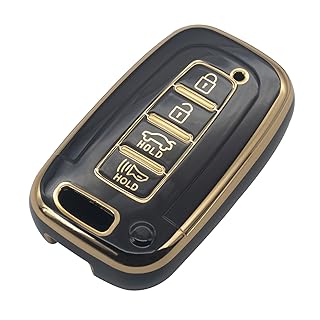 SK CUSTOM Black TPU Gold Edge Smart Key Fob Case Protective Cover Compatible with Hyundai Azera Elantra GT EQUUS Genesis Coupe Santa FE Sonata Tucson Veloster KIA Borrego Forte Sorento Soul SPORTAGE