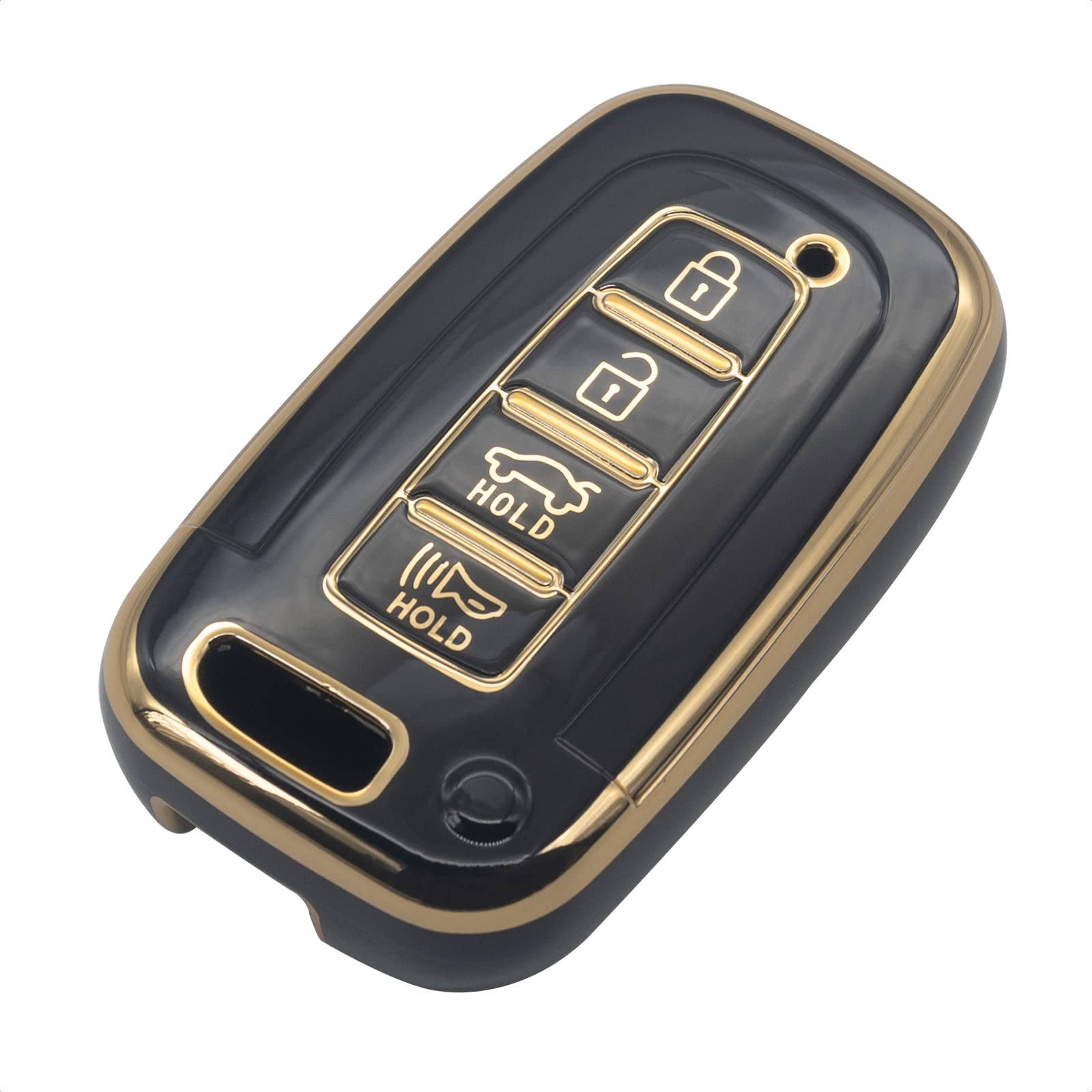 SK CUSTOM Black TPU Gold Edge Smart Key Fob Case Protective Cover Compatible with Hyundai Azera Elantra GT EQUUS Genesis Coupe Santa FE Sonata Tucson
