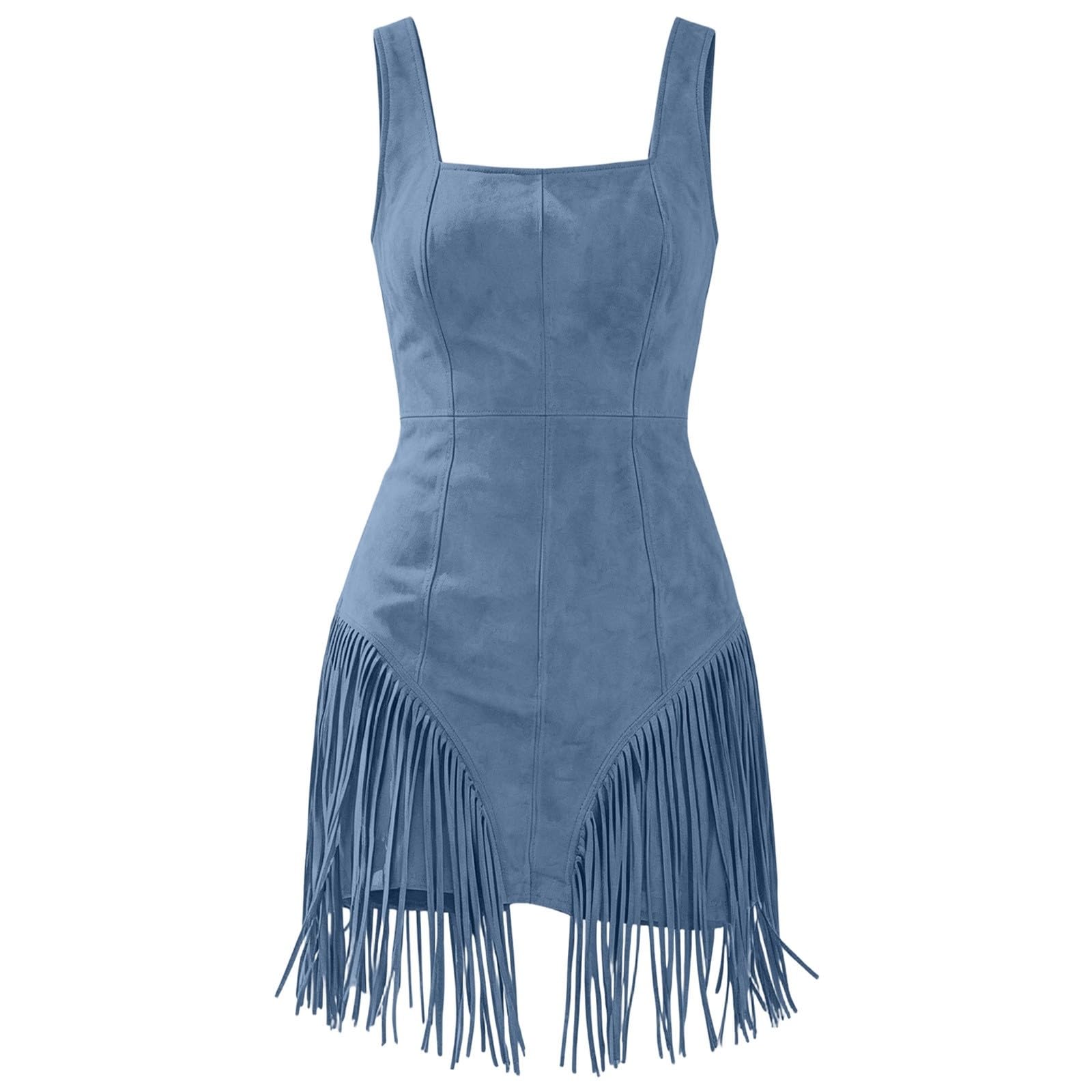 Vestido bohemio para mujer, de ante, minivestido con flecos, cuello redondo, sin mangas, vestido de vaquero occidental, vestido de verano, vintage, festival, vestido de tanque, chaleco