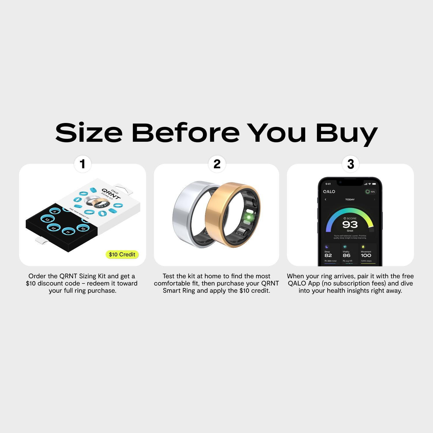 QALO QRNT Slim Smart Ring - Fitness Tracker leggero in titanio resistente all'acqua, monitoraggio avanzato per sonno, passi, HRV, salute delle donne, senza costi di abbonamento, compatibile con iOS e