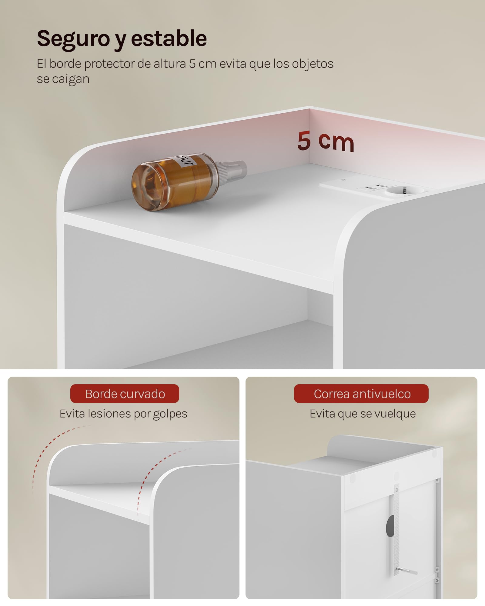 WOLTU Juego de 2 Mesita de Noche con Estación de Carga y Luz LED, Mesa Auxiliar con Enchufes, Puertos USB, Mesa Noche de Madera con Cajones, 40x35x64 cm, para Dormitorio, Blanca, NTS07ws-2