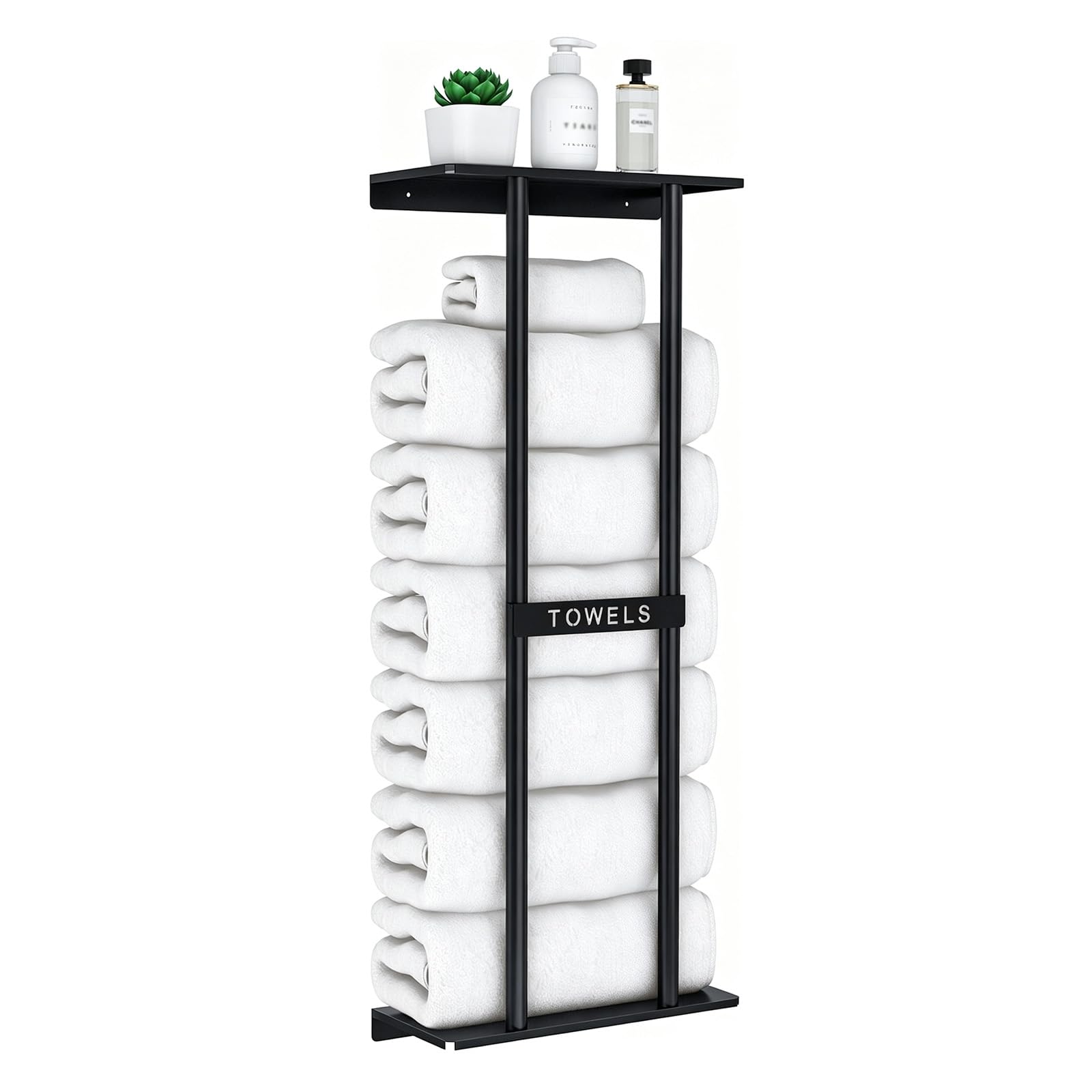 Llhong Black Towel Rack, Shower Organizer With Shelves, 79Cm Wall Mounted Bathroom Towel Holder, Space Saving Bathroom Towels Storage Rack For Rolled Towels (Black)
