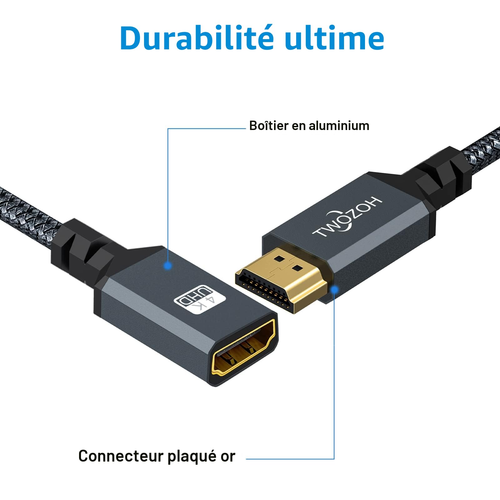 Câble d'Extension HDMI Mâle vers Femelle Twozoh, Rallonge Nylon Tressé 2.0 4K@60Hz 3D HDR (1,5M)