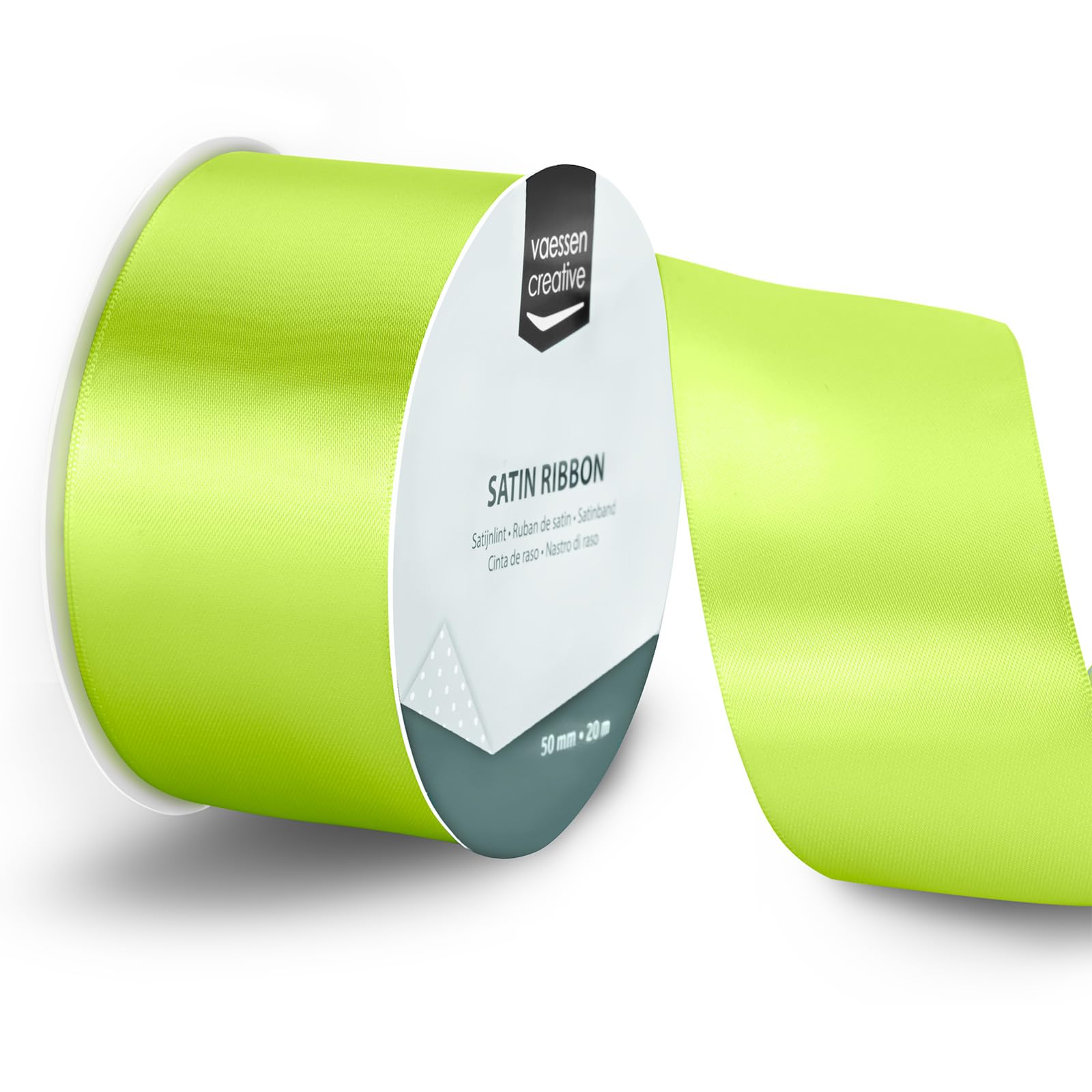 Vaessen Creative Satin Ribbon Apple Green - 65.6 ft x 2" - Thin Ribbon for Gift Wrapping and Crafting, 20m x 50mm