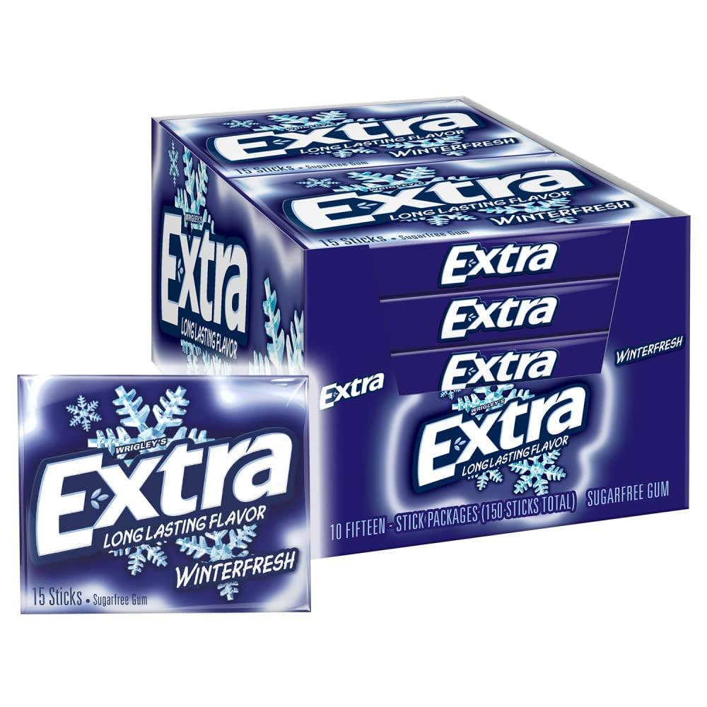 Extra Sugar-Free Chewing Gum 15-Sticks Each - Box of 10 (150 Sticks Total) (Wintergreen)