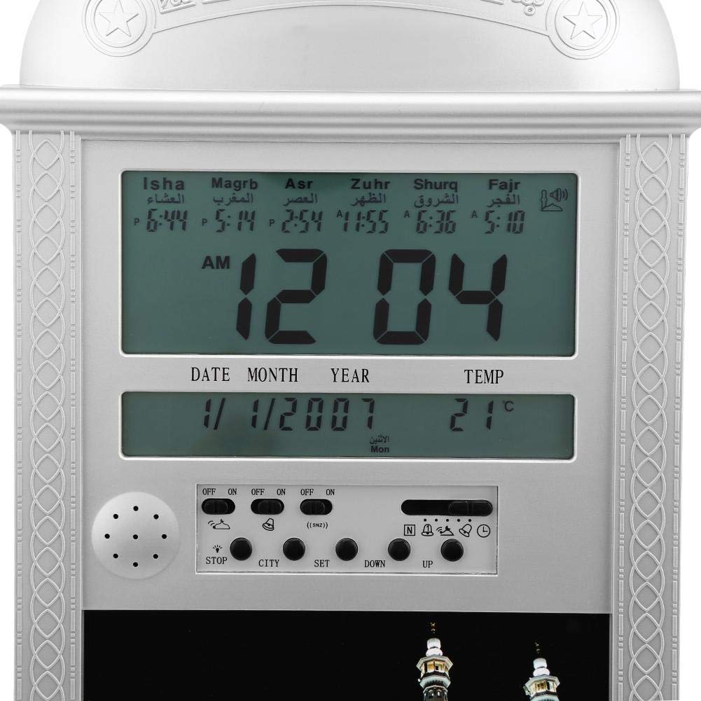 Muslimische Islamische Azan Wecker Muslim Gebet Wanduhr Uhr Azan Athan Digital Alarm Wanduhr Silber HA-4004 mit Stift