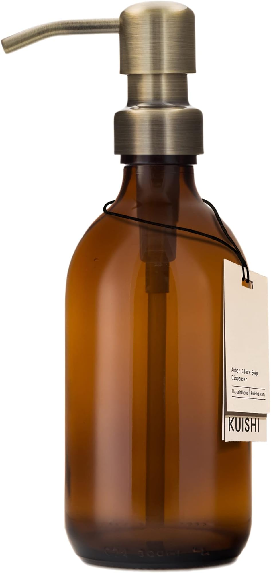 Kuishi Amber Glass Pump Bottle with Stainless Steel Pump [300ml, Gold Pump], Amber Glass Soap Dispenser Refillable Brown Glass Bottles Ideal for Handwash, Shampoo, Conditioner, Shower Gel (BPA-Free)