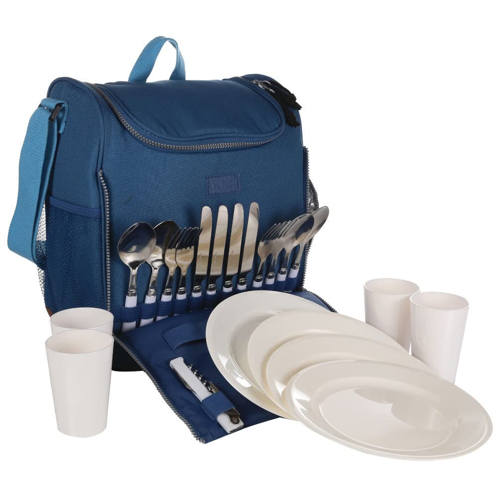 Stamford 4-Person Picnic Bag with Plates, Cutlery, Cups, and Bottle Opener