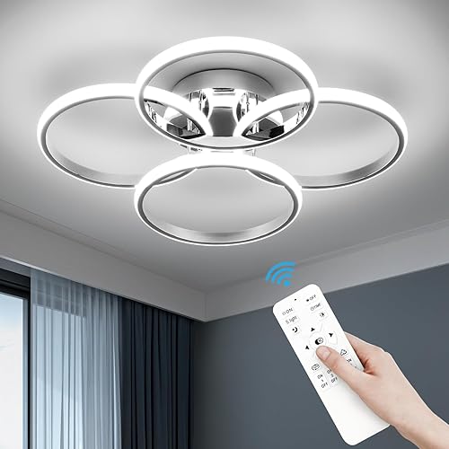 CANEOE Lámpara de techo LED moderna, 4 anillos regulables con control remoto, lámpara de techo empotrada para sala de estar, comedor, cocina,