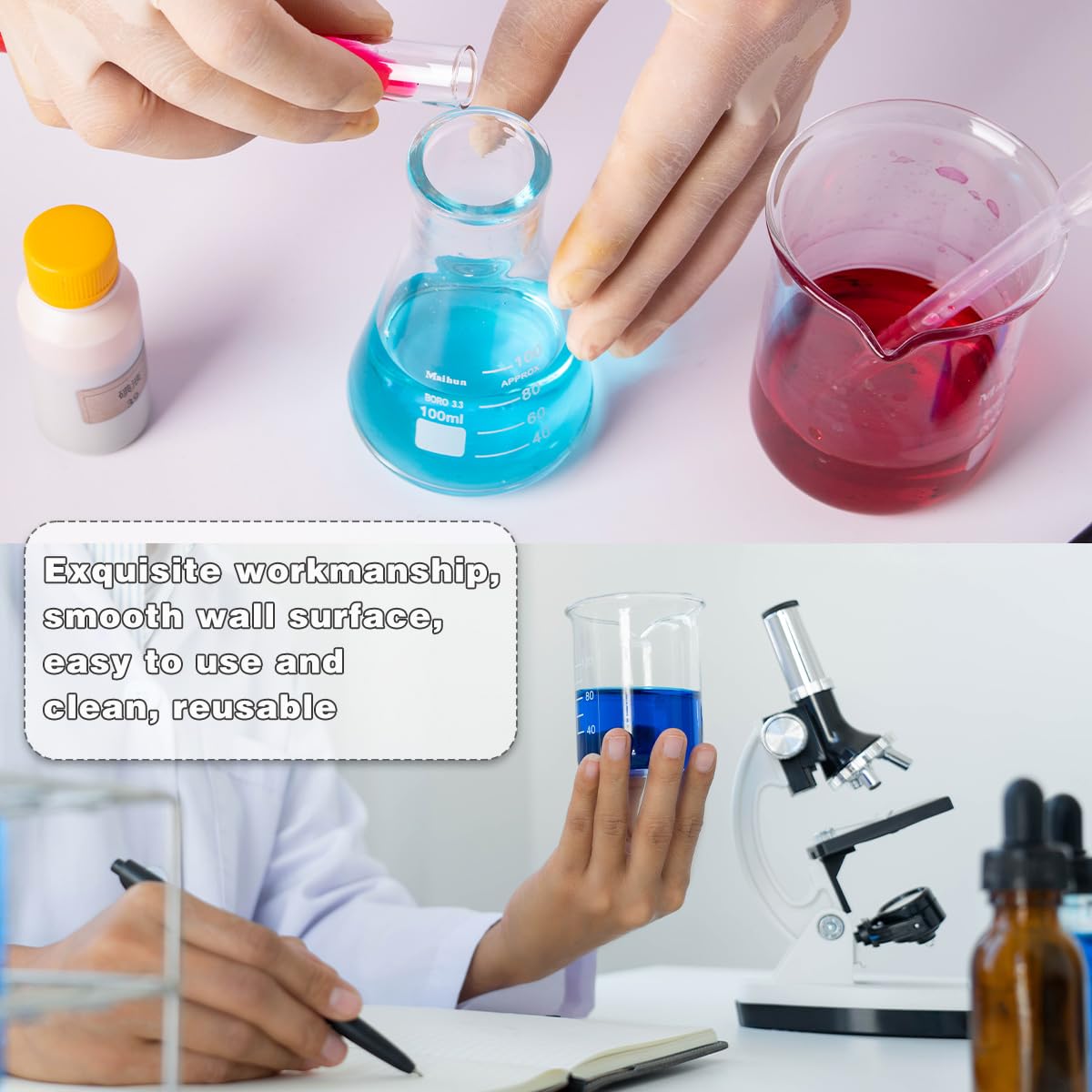 BUYGOO 5PZ Bicchiere Graduato 5ml 10ml 25ml 50ml 100ml Bicchieri con Beccuccio Set di Misurini in Vetro Bicchieri da Laboratorio Vetro da Laboratorio Bicchieri da Laboratorio per Esperimenti, Cottura