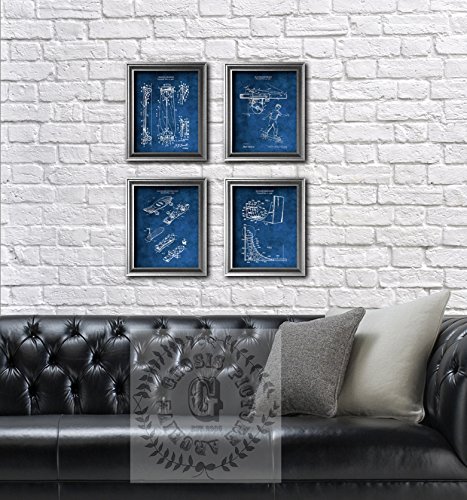 Skateboarding Home Decor Set Of 4 Unframed Skateboard Art Prints In Blue For Boys Room Decor Patents_Skateboard_Blue4A #TOP1