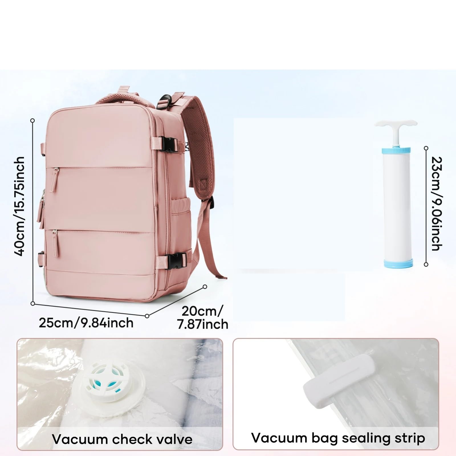 Vakuum-Kompressionsbeutel Vakuum-Kompressionsrucksack-Set | Mit Vakuumbeutel und Handpumpe, Rucksack for Männer und Frauen, 40 x 20 x 25(Blue)