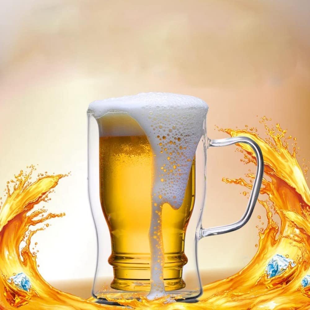 Jarras De Cerveza Vaso de degustación de cerveza, copas de vino de cerveza de gran capacidad, tazas de agua, taza de té, vasos de vidrio de doble fondo, vasos para beber para fiesta de cerveza Vaso
