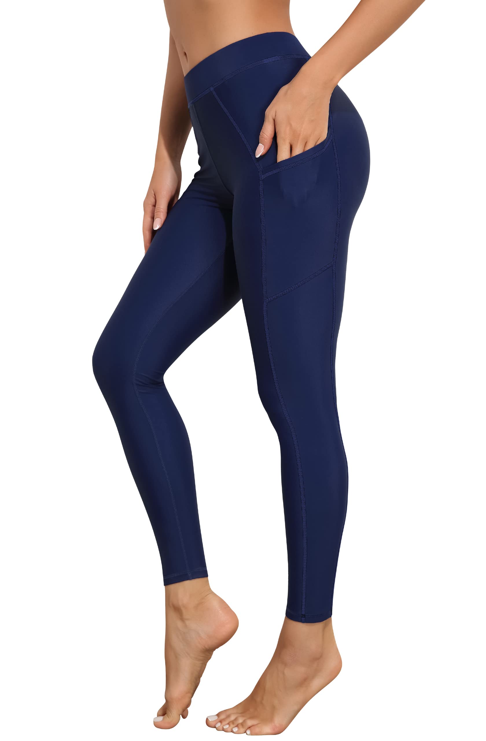 Womens Swim Pants with Pockets Long Swim Leggings High Waisted Swimming Pants, Navy-solid, Medium-image-26