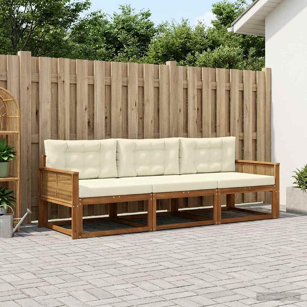 Set Divani da Esterno Modulare 3 Pz in Legno Massello di Acacia | Salotto componibile con struttura a doghe e cuscini imbottiti per relax in giardino patio e terrazza.