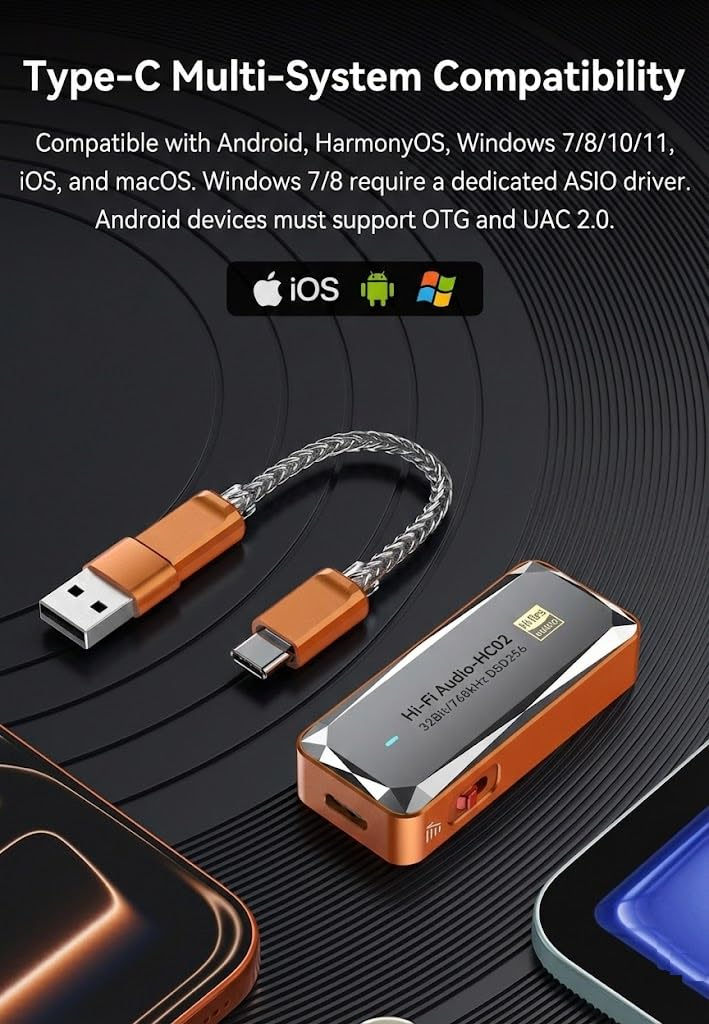 DAC USB C Ampli Casque, Dongle DAC Portable CS43198, Sorties 3,5 mm et 4,4 mm, Hi-Res 32 bits/768 kHz, DSD256, Carte Son Externe pour IEM, Smartphone, Tablette et PC, Orange