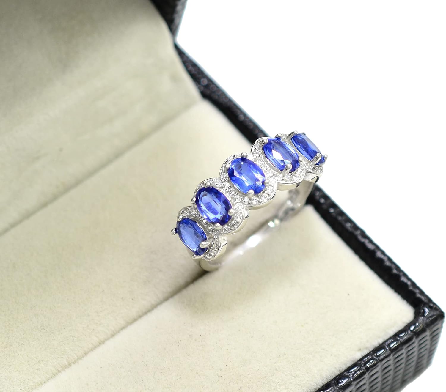 Natural 6X4 MM Oval Cut Blue Kyanite Ring 925 Sterling Silver January Birthstone Art Deco Ring Promise Ring Proposal Ring Birthday Gift Wife