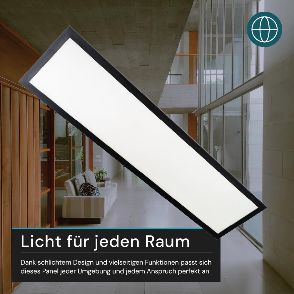LUXULA 5er Pack LED Panel 80x20cm Schwarz, 40W 4400lm, 3000-6500K dimmbar, Deckenlampe LED mit Fernbedienung, UGR<19 blendfrei, Deckenpanel dimmbar, Deckenleuchte flach, Deckenlampe lang