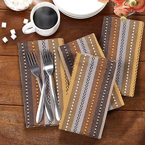 Life By Cotton Salsa Stripe Set Of 12 Pure 100% Cotton Cloth Napkins 18X18 Inch Dinner Napkins, Wedding Napkins, Machine Washable, Cocktail Napkins, Beige Multicolor #TOP1