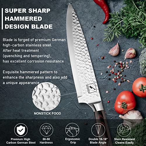 Imarku Japanese Cleaver Knife And Hammered Kitchen Knife Set, High Carbon Steel Chef Knife And Knife Block Set With Ergonomic Pakka Handle, Ultra Sharp #TOP6